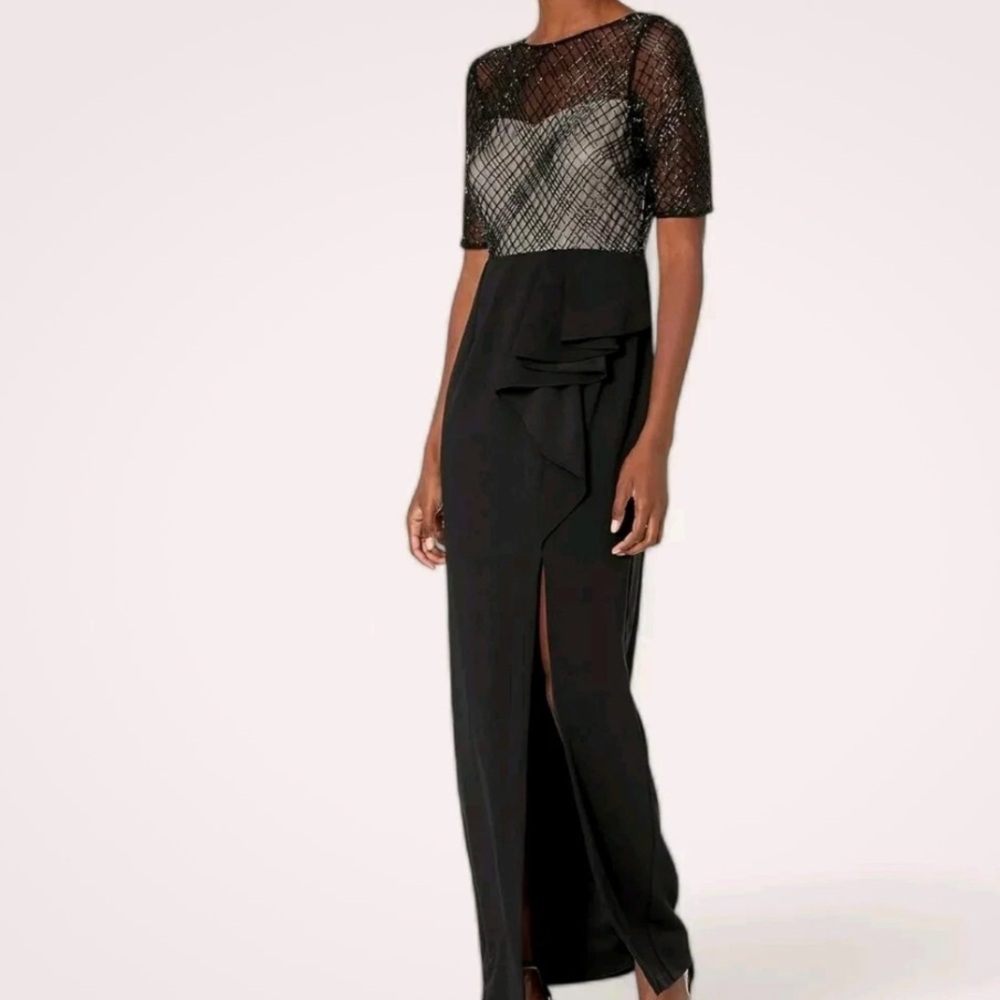Adrianna Papell Black and Silver Maxi Dress